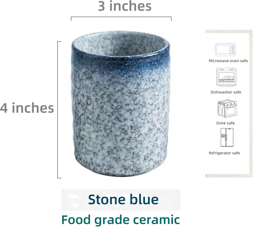 Stoneware Coffee Bar Utensil Holder Tea & Coffee Spoon & Stirrer Holder for Stir Stick Straw Teaspoon Holder Spoon Cup Small Utensil Jar (Stone Blue)