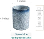 Stoneware Coffee Bar Utensil Holder Tea & Coffee Spoon & Stirrer Holder for Stir Stick Straw Teaspoon Holder Spoon Cup Small Utensil Jar (Stone Blue)