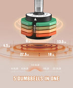 Adjustable Dumbbells Set/Single, 12.5LB/22.5LB/55LB 5 in 1 Free Adjustable Dumbbell Set with Anti-Slip Handle & Rainbow-colored Weight Plates for Home Gym, Weight Set for Women Men