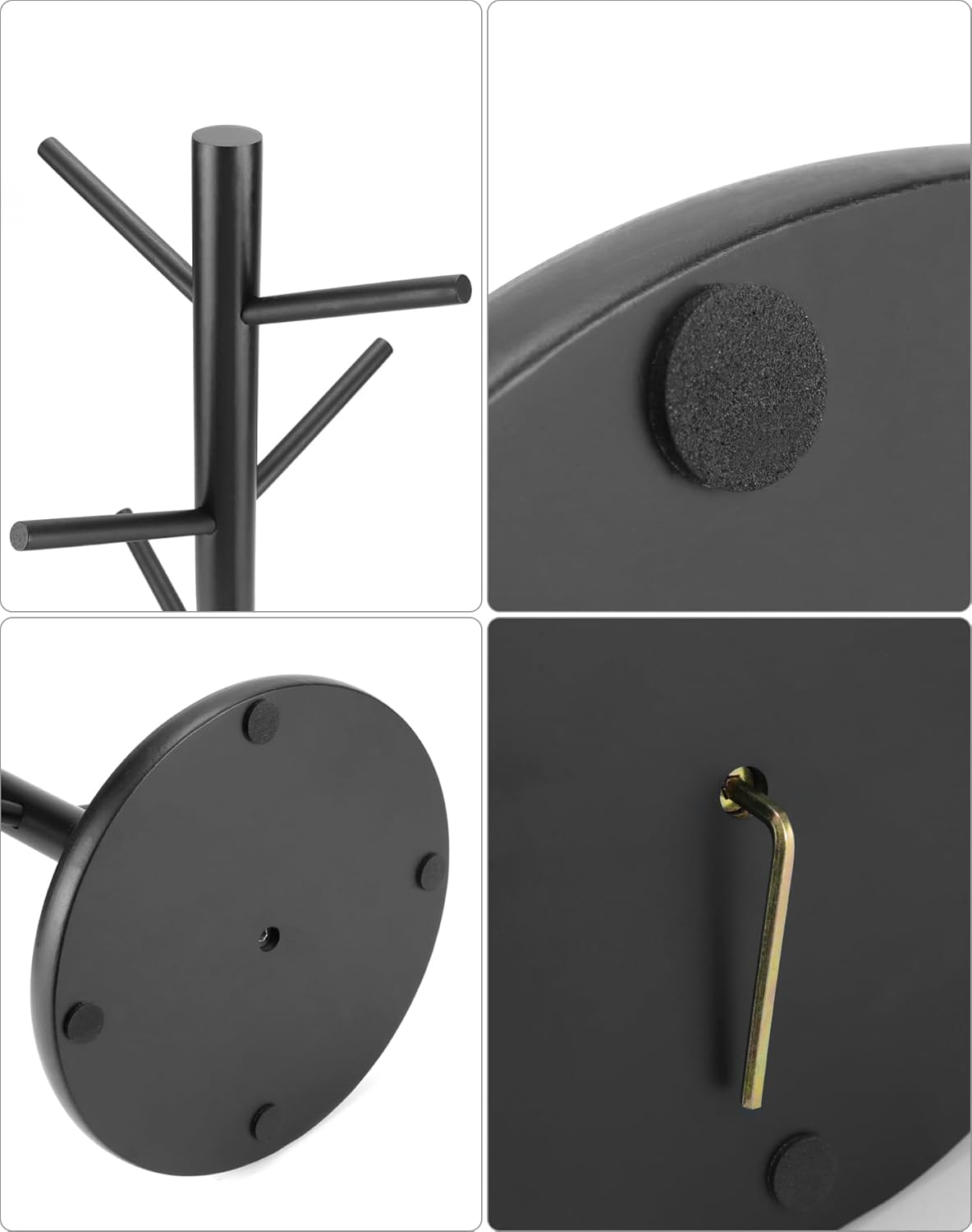 QWORK Wooden Mug Holder Tree with 8 Hooks - Black, Non-Slip Padded Base, Multipurpose Organizer for Mugs, Donuts, and Jewelry