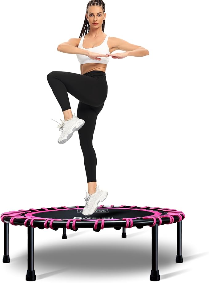 DARCHEN 400LBS Rebounder Trampoline for Adults, Indoor Mini Trampoline Silent Fitness Trampoline Small Bungee Rebounder Jumping Cardio Trainer Workout Exercise Workout with Handrail Bar [40 Inch]