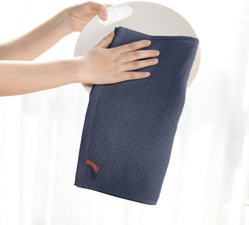 Artoid Mode 100% Cotton Dark Grey Waffle Weave Kitchen Dish Cloths, 12x12 Inch Ultra Soft Absorbent Quick Drying Kitchen Dish Towels Set of 6