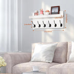 Shelf with Hooks, Coat Rack Wall Mount with 6 Double Metal Hooks, 17 Inch Farmhouse Wall Hooks with Shelf for Entryway, Bathroom, Kitchen, White