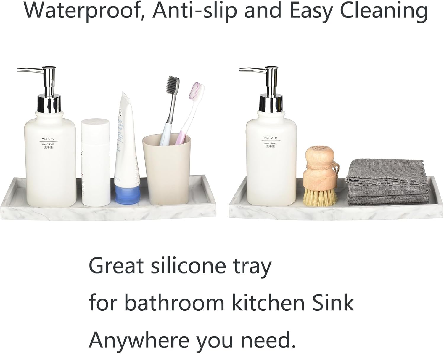 DNC Silicone Bathroom Vanity Tray for Counter, 11.8" Kitchen Sink Soap Tray for Dish Holder Dispenser Countertop Toilet Tank Decor Organizer Marble White