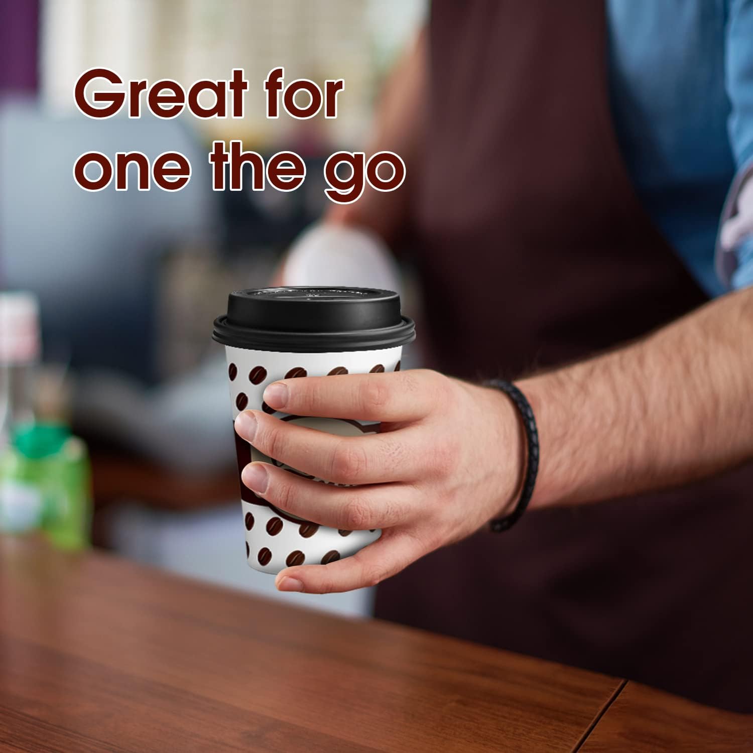 Ginkgo Coffee Cups with Lids 12 oz, 100 Pack Disposable To Go Coffee Cups for Cappuccino, Hot Beverages, Coffee, Cocoa, Chocolate - Coffee Time