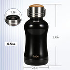 YOHKOH Mini Insulated Water Bottle With Bamboo Lid - 8.8oz Small Vacuum Insulated Water Bottle for Women Kids, 12 Hrs Hot & 24 Hrs Cold Stainless Steel Thermos Leak-Proof BPA-Free (8.8oz,Black)