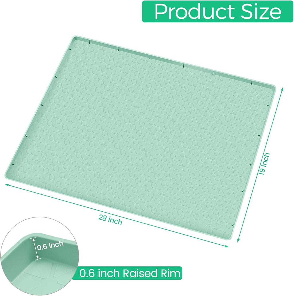 TRZZ Silicone Waterproof Under Sink Mat 28" x 19", Drip Tray and Cabinet Liner for Kitchen and Bathroom, Prevents Water Damage and Organizes Cabinets (Mint Green)