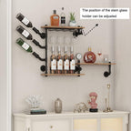 3 Tier Industrial Wall Wine Rack, 46in Floating Bar Liquor Shelves with 4 Stem Glass Holder, Pipe Shelf Shelving Wine Glass Rack, Wine Rack Wall Mounted Living Room Kitchen Decor, Black