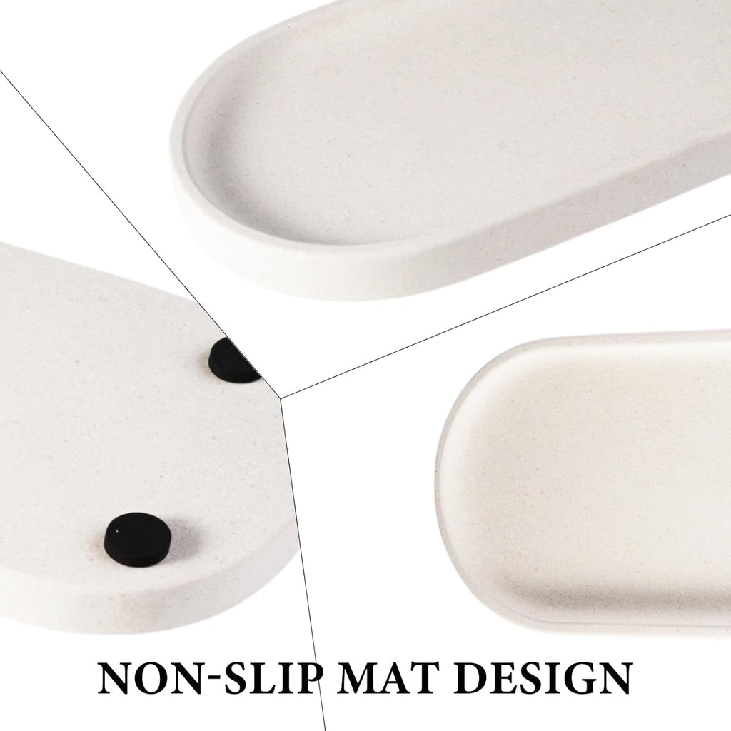 Koville Creamy White Marble Tray for Bathroom, 12"x6" Natural Luxury Marble Vanity Tray for Home Decor Countertop, Stone Oval Trays for Perfume & Jewelry Organizer, Stone Storage Trays