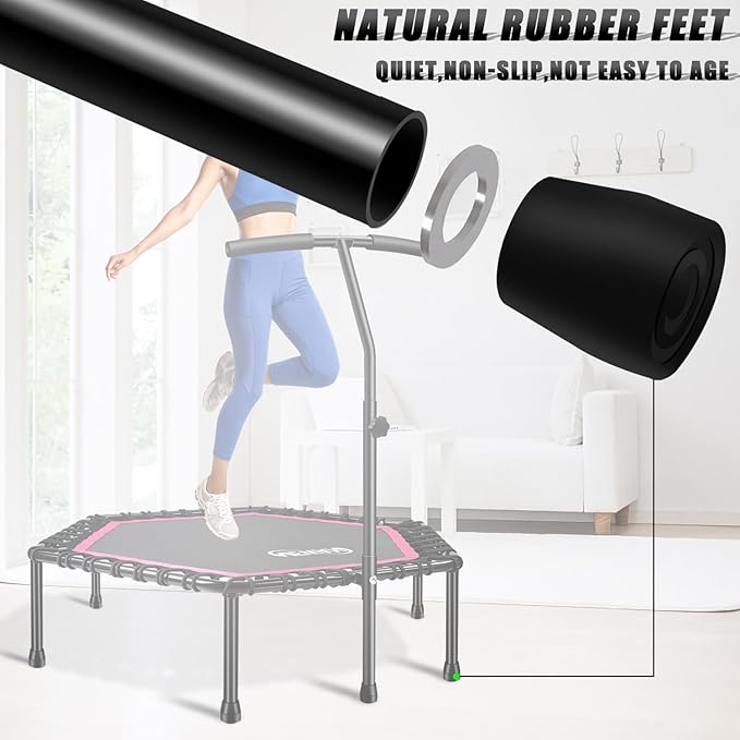 Newan 48'' Fitness Trampoline with Adjustable Handle Bar, Silent Trampoline Bungee Rebounder Jumping Cardio Trainer Workout for Adults - Max Limit 330 lbs