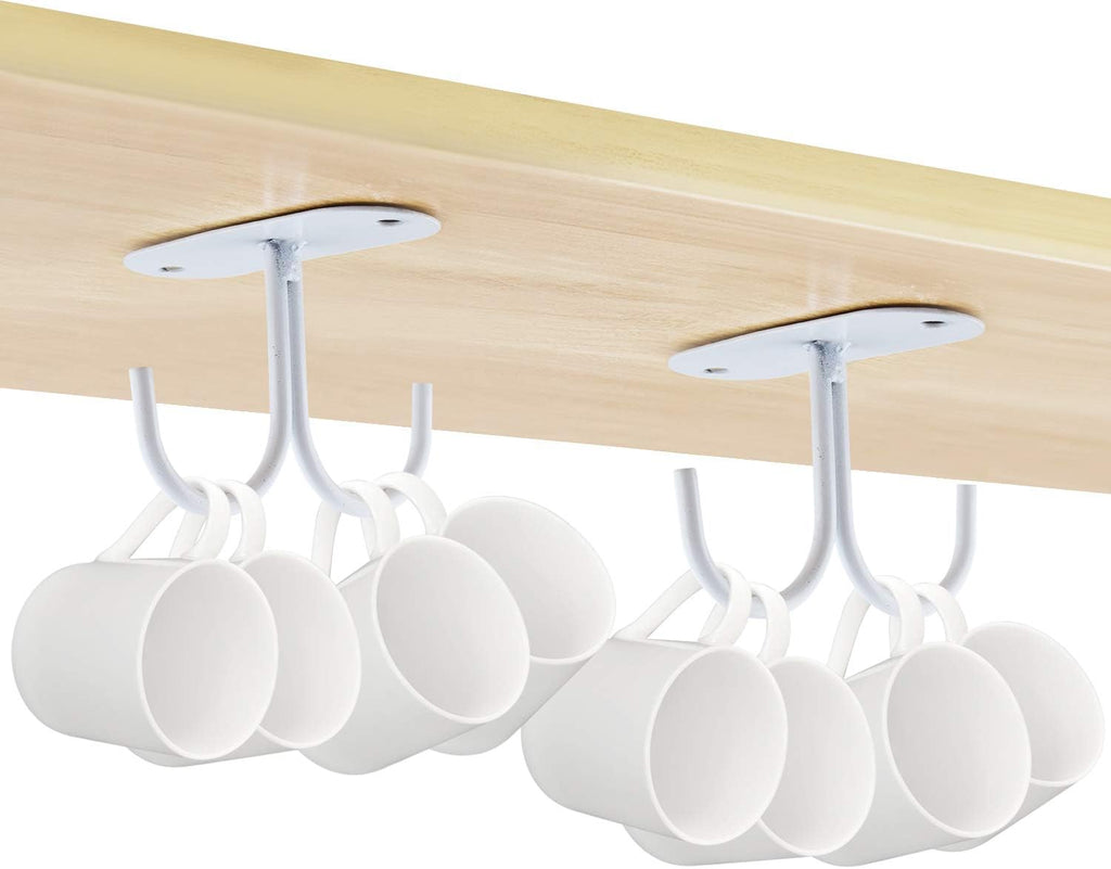 Mocoum Under Cabinet Mug Hooks, Rustic Mug Organizer Rack Coffee Cup Holder Mug Rack Under Shelf Hanging Hooks Rack for Mugs, Coffee Cups and Kitchen Utensils Display (White, 6)