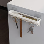 MKO Key Holder for Wall, Mail Organizer and Key Rack Wall Mount with Tray & 6 Hooks for Hallway (White)