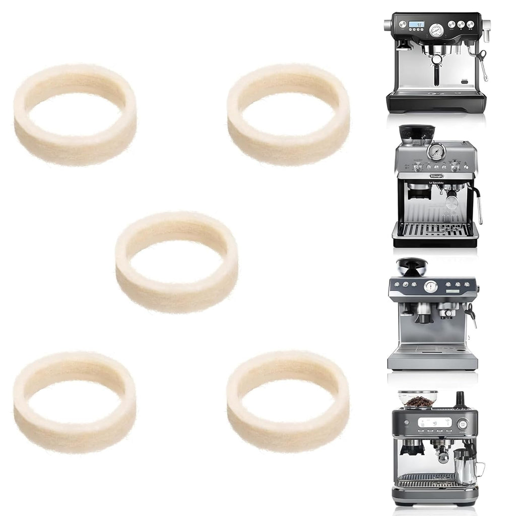 5pcs Felt Washer Replacement Compatible with Breville Espresso Machine Grinders, Wool Ring Gasket Espresso Machine Accessories for BES870 BES878 BES880 BES980 BES990 BCG600 BCG820 Models