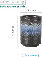 Stoneware Coffee Bar Utensil Holder Tea & Coffee Spoon & Stirrer Holder for Stir Stick Straw Teaspoon Holder Spoon Cup Small Utensil Jar (Sea Water)