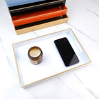 Spsyrine White Bathroom Vanity Tray with Handles for Dresser Tops, Countertop, Perfume Decorative Tray, 11.8” * 7.87” *1.37”