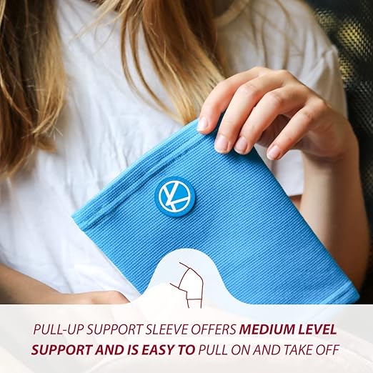 KARM Kids Knee Brace Sleeve - Youth Knee Compression Sleeve for Kids, Child - Support for Pain, Sports, Football, Basketball, Gymnastics, Recovery, Boys & Girls (Blue)