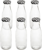 Restaurantware French Countryside 15 Ounce Glass Bottles 10 Durable Juice Bottles - With Black Plaid Lid Dishwashable Clear Glass Countryside Bottles For Hot And Cold Beverages