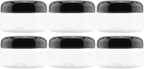 Cornucopia Brands 8oz Clear Plastic Jars w/Black Plastic Lids (6-Pack); BPA Free PET Stackable Containers for Bathroom & Kitchen Storage & Cosmetics