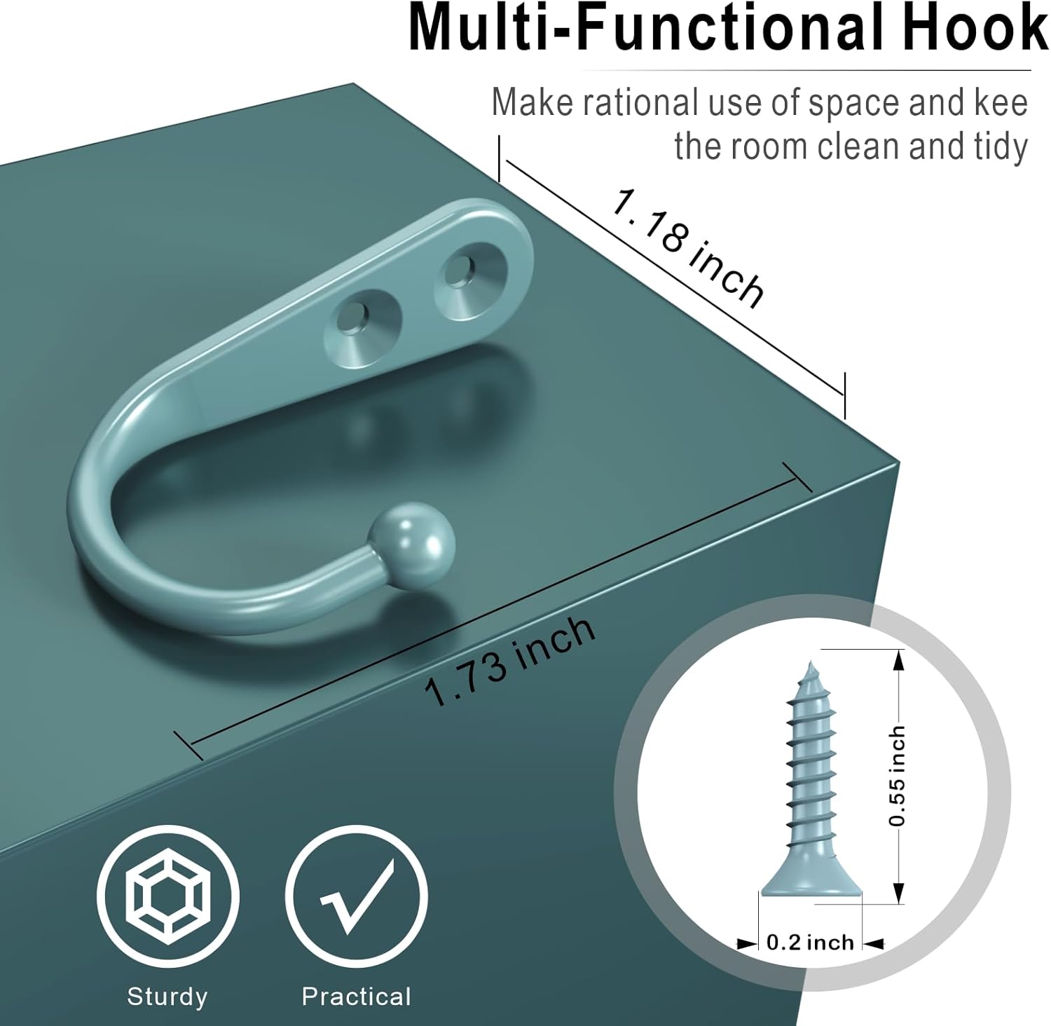 15 Pcs Black Wall Mounted Coat Hooks, Hanger Hook with 30 Pieces Screws for Towel, Key, Robe, Scarf, Bag, Cap, Coffee Cup, Mugs（Bule）