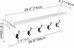 SMIBUY Coat Hooks with Shelf Wall-Mounted, 29.2 Inch Entryway Coat Rack for Wall, Bamboo Hanging Shelf with 5 Double Metal Hooks for Bathroom, Bedroom, Kitchen, Living Room (White + Black)