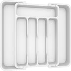 Lifewit Silverware Drawer Organizer, Expandable BPA Free Utensil Tray for Kitchen, Adjustable Flatware and Cutlery Holder for Spoons Forks Knives, Plastic Kitchen Organizers and Storage, White