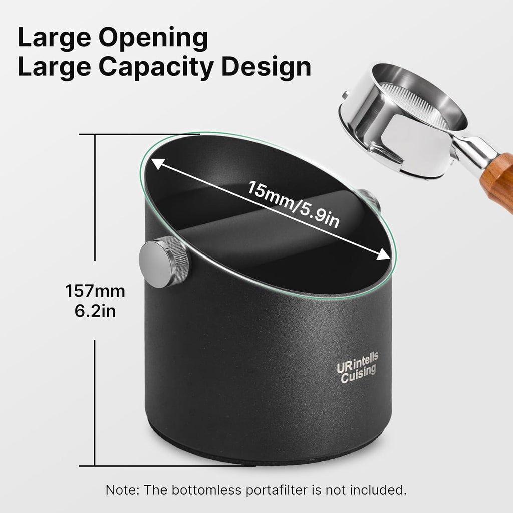 6.3 Inch Stainless Steel Knock Box Espresso Large Capacity with Non-Slip Base Espresso Knock Box Black Coffee Knock Box with Removable Knock Bar Espresso Machine Accessories