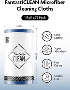 Fantasticlean Microfiber Cleaning Cloth Roll -75 Pack, Tear Away Microfiber Towels, 12" x 12", Reusable, Washable, Scratch Free, Ultra Absorbent Dish Rags for Car, Home, Garage or Shop (Navy Blue)