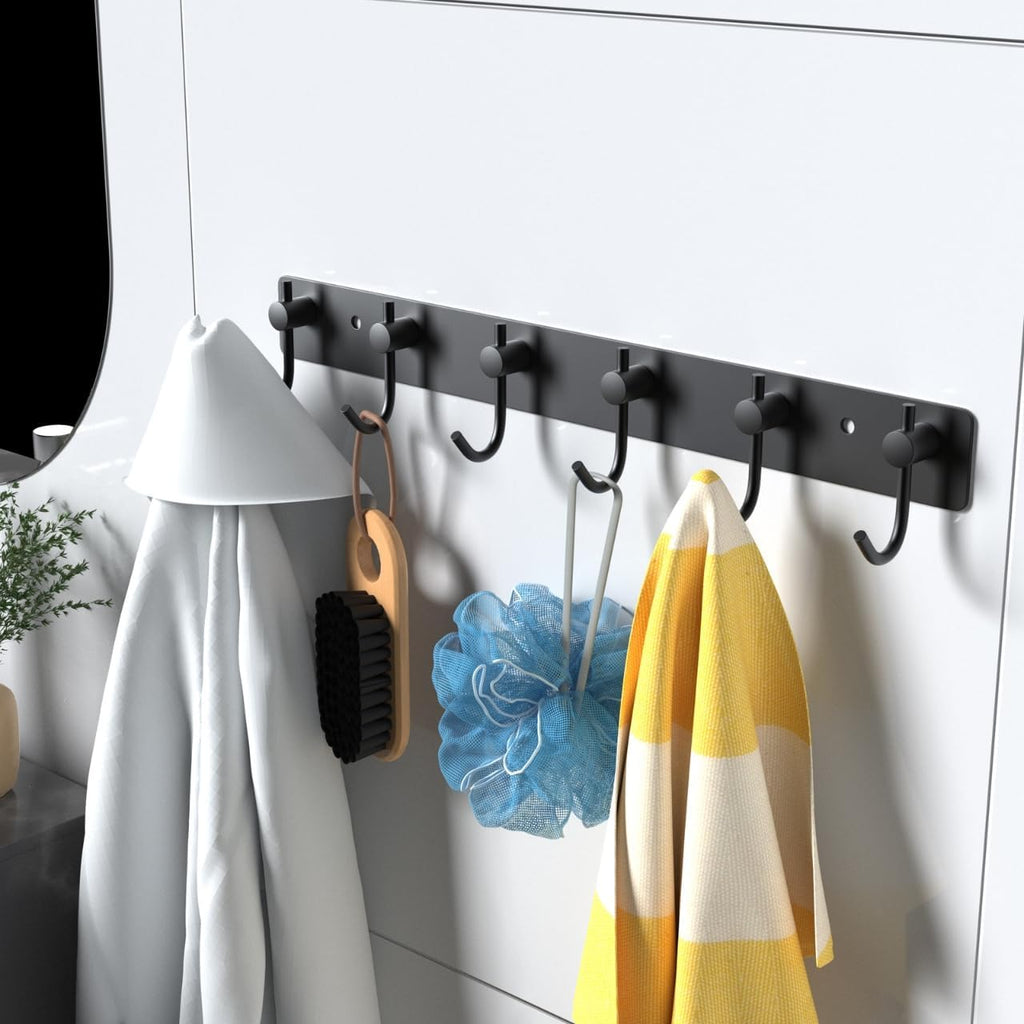 VAEHOLD Wall Hooks for Hanging, Black Coat Rack Wall Mount with 6 Coat Hooks, Towel Hanger, Hat Hooks, Robes Hook in Bathroom, Bedroom, Kitchen, Living Room (2 Pack)