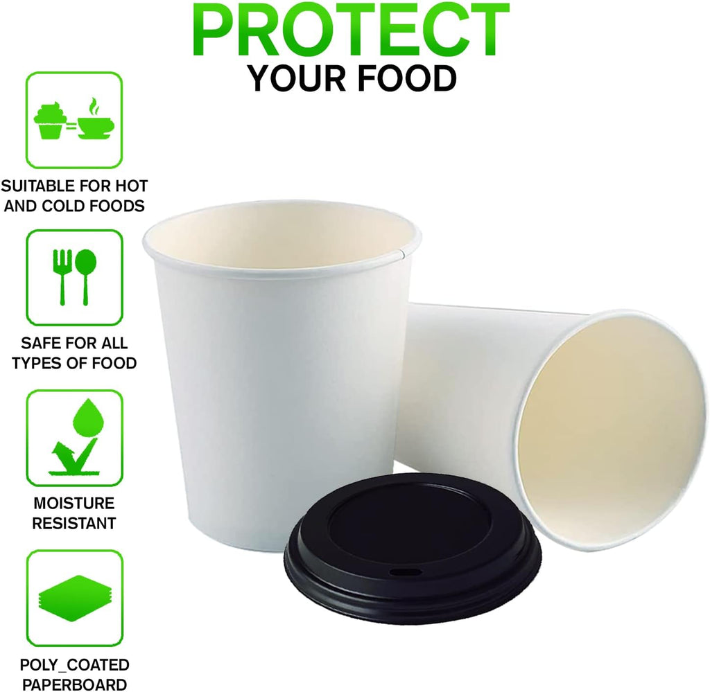 Smygoods White Disposable Paper Coffee Cups with Lids (10 OZ, 100 Count) For Hot Beverages, Tea, Espresso, Cocoa - To Go Drink Containers, Café & Office