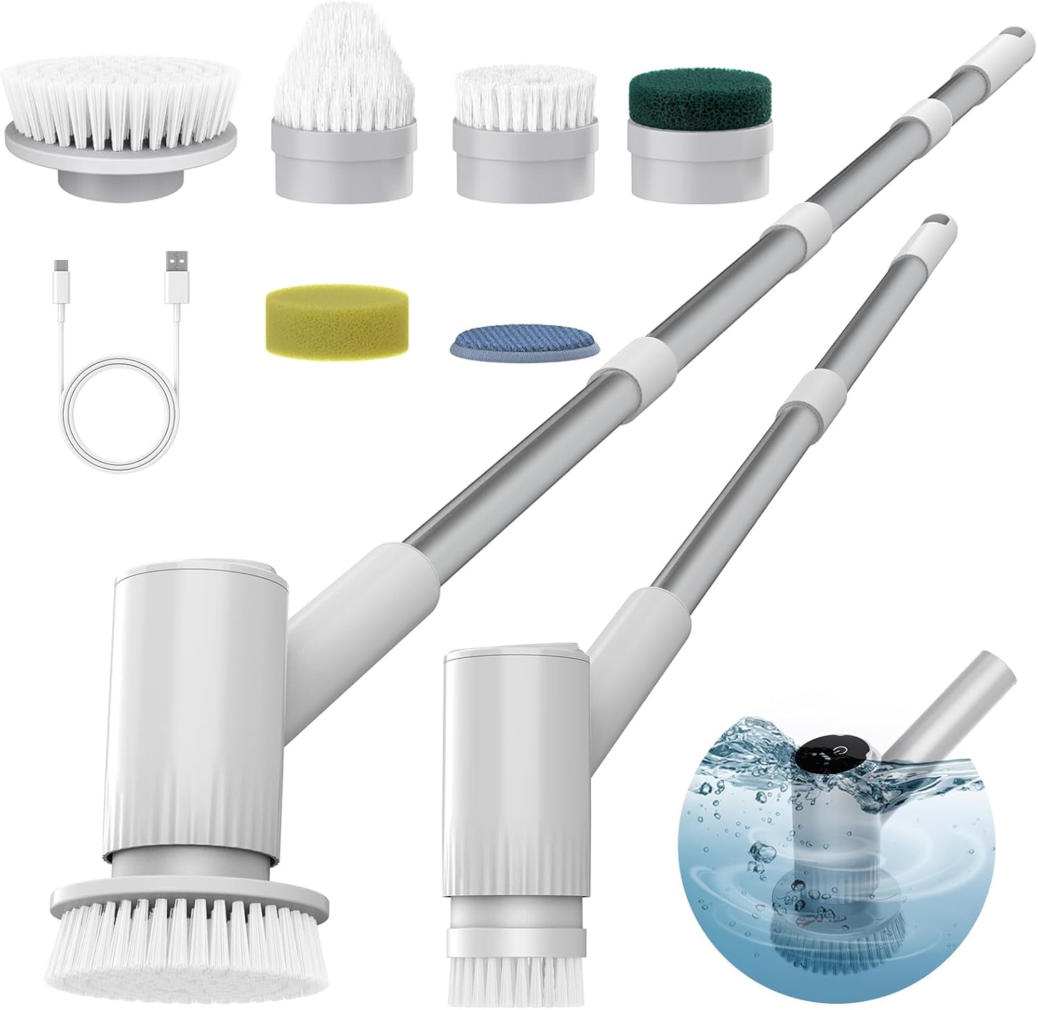 AIRROBO Electric Spin Scrubber, Cordless Electric Scrubber for Cleaning, 300 Mins Runtime, 6 Brush Heads, 47" Adjustable Handle, IPX7 Waterproof for Bathroom, Kitchen, Floors, Tiles, Car Cleaning