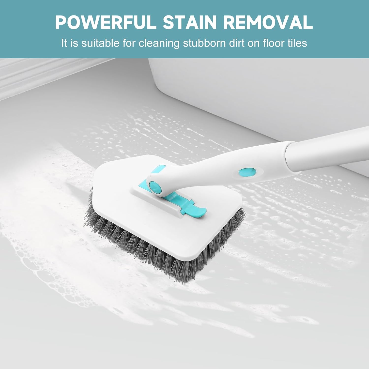 nacena Shower Scrubber with Long Handle, 3 in 1 Tile Tub Scrubber Brush with 3 Detachable Cleaning Heads Adjustable Handle Shower Cleaner Brush for Bathroom, Kitchen, Toilet, Wall, Sink, Blue White