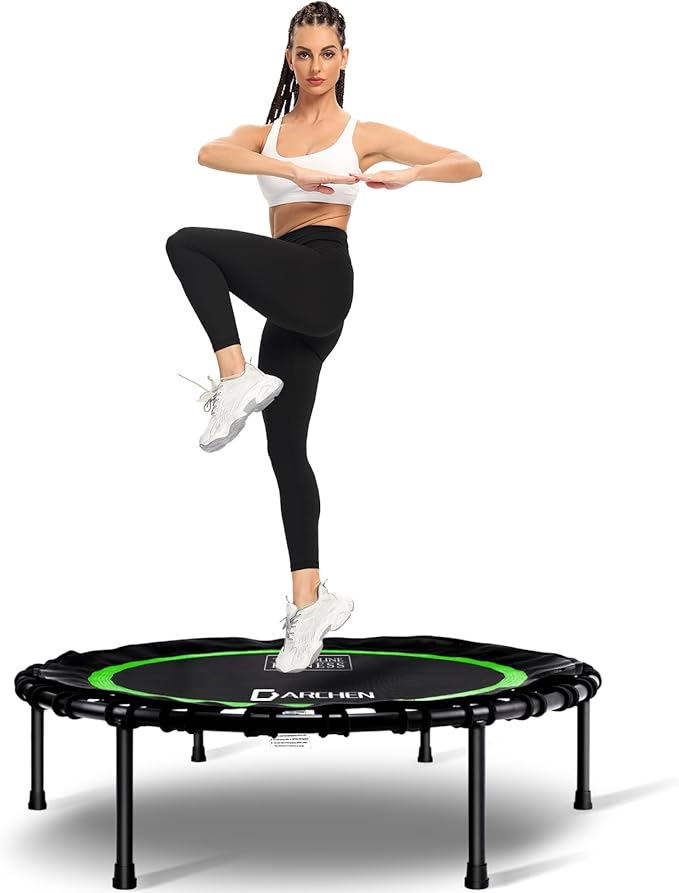 DARCHEN 400LBS Rebounder Trampoline for Adults, Indoor Mini Trampoline Silent Fitness Trampoline Small Bungee Rebounder Jumping Cardio Trainer Workout Exercise Workout with Handrail Bar [40 Inch]