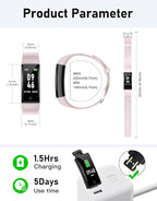 GRV No Bluetooth Pedometer Watch Fitness Tracker No Phone Needed, Step Counter Calories/Sleep Tracker for Walking Running for Men Women Waterproof (Pink)