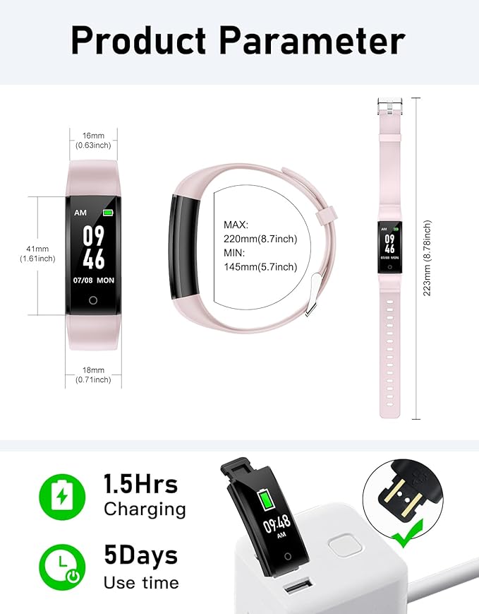 GRV No Bluetooth Pedometer Watch Fitness Tracker No Phone Needed, Step Counter Calories/Sleep Tracker for Walking Running for Men Women Waterproof (Pink)