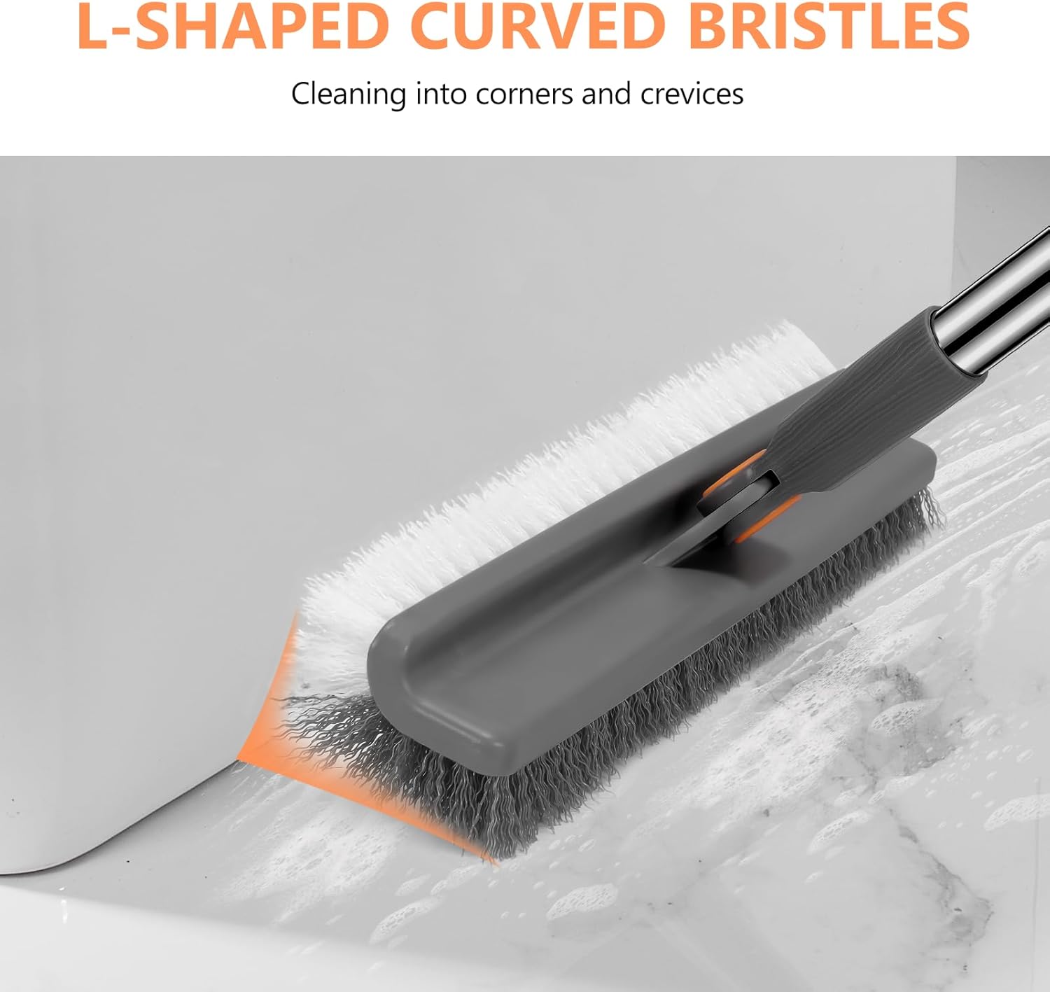 Large Double-Sided Floor Scrub Brush, Long Adjustable Handle Floor Scrubber 180° Rotating V-Shaped Heavy-Duty Shower Cleaning Brush No Scratches Suitable for Floor, Tile, Tub, Bathroom, 12.5IN