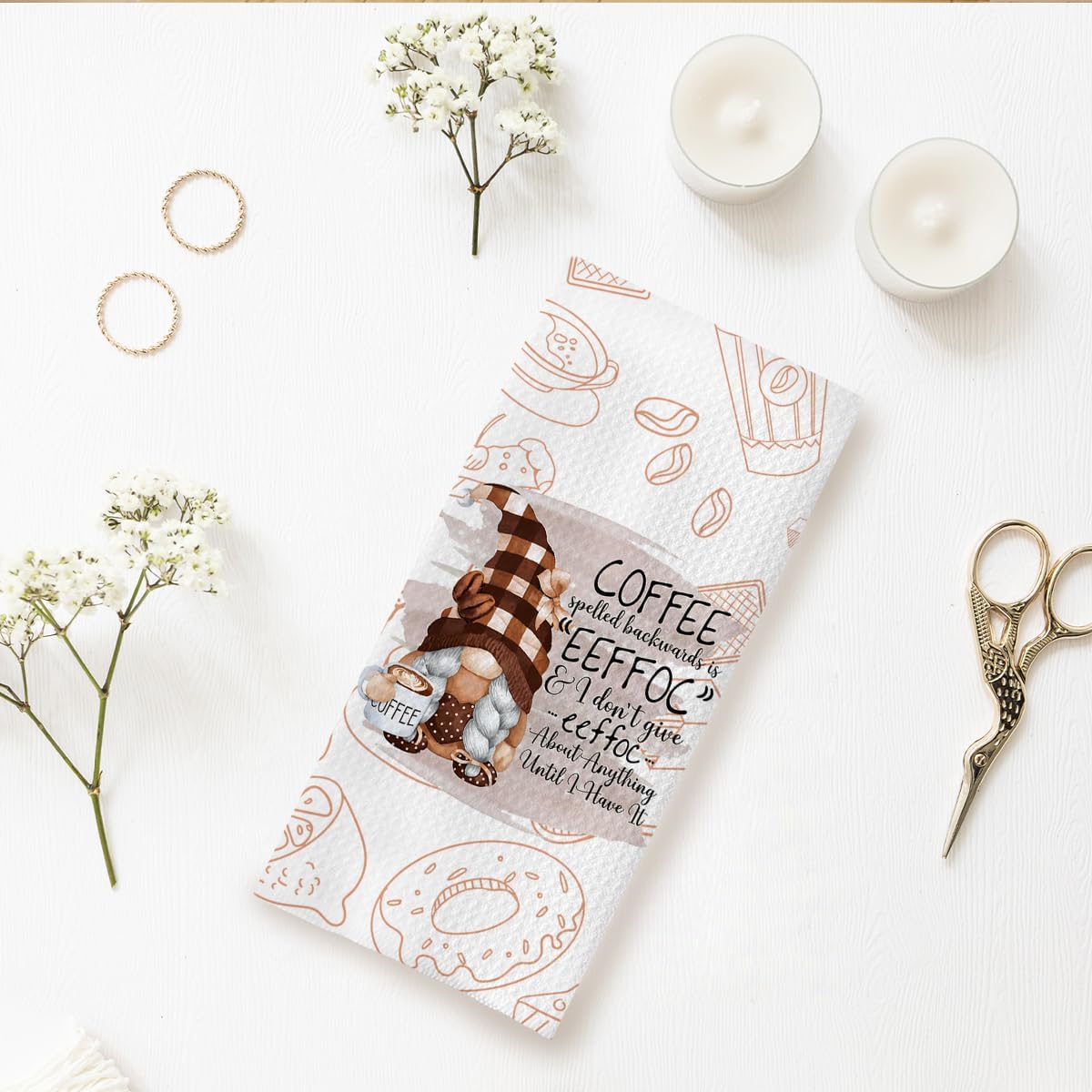 Coffee Gnome Kitchen Towels for Bar Decor - Funny Dish Tea Towels, Lover Gifts, 16x24 Inches