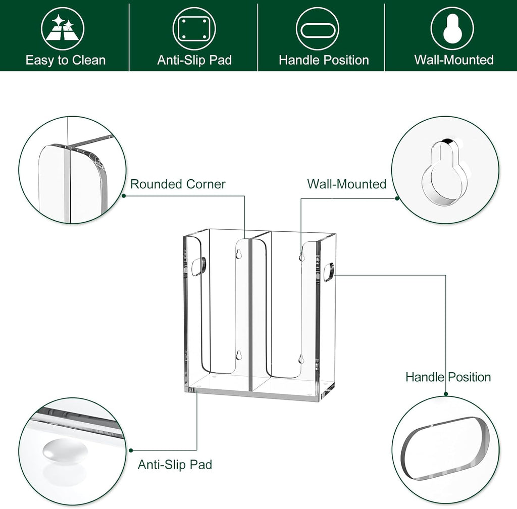 Disposable Coffee Cup Dispenser with Handles, Countertop or Wall Mount Hot/Cold Drink Cup and Lid Holder - Bathroom/Kitchen/Office Acrylic Cup Lid Storage Organizer (2 Compartments, Clear)