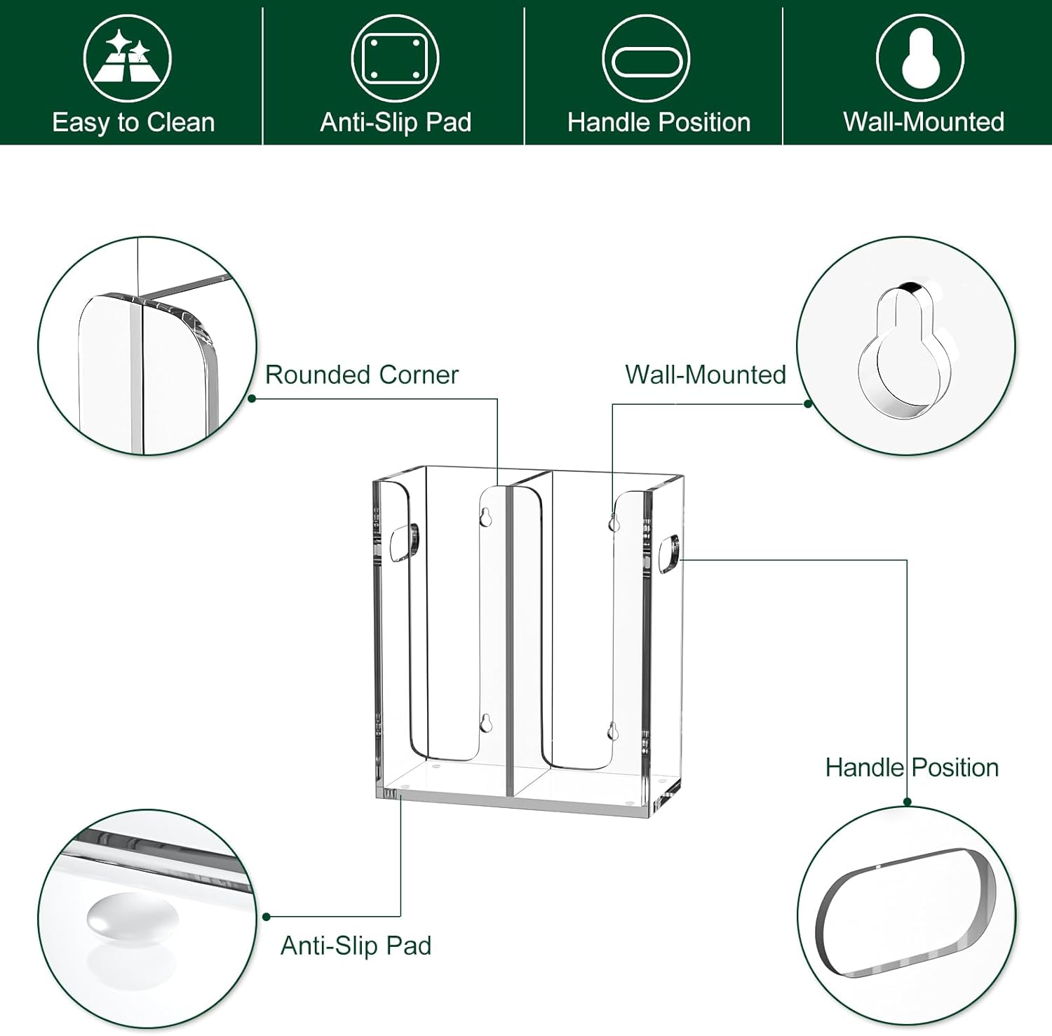 Disposable Coffee Cup Dispenser with Handles, Countertop or Wall Mount Hot/Cold Drink Cup and Lid Holder - Bathroom/Kitchen/Office Acrylic Cup Lid Storage Organizer (2 Compartments, Clear)