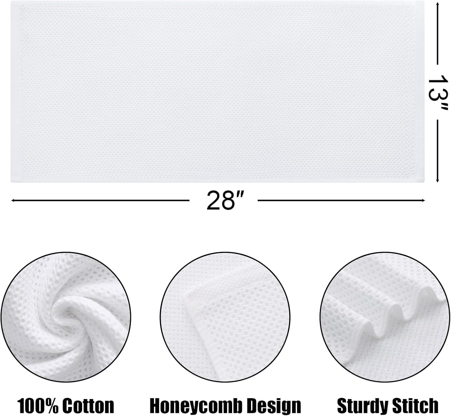 Kitinjoy 100% Cotton Waffle Weave Kitchen Towels, 12-Pack Super Soft and Absorbent Dish Towels for Drying Dishes, Kitchen Hand Towels, 13 in x 28 in, White