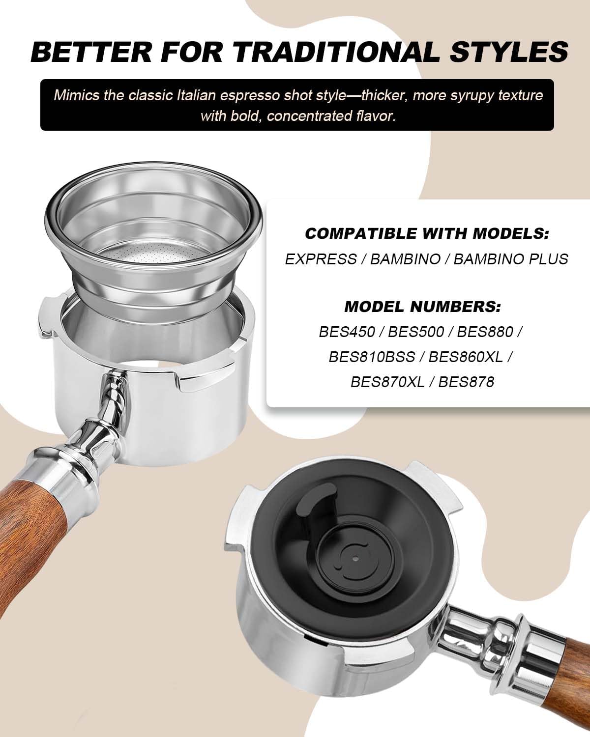 Two Cup Dual Wall Filter, Precision 18-22g Single-Hole Double Shot Basket[1 Pack] – Italian Craftsmanship & Centered Flow – Fits 54mm Breville/Sage: Bambino, Bambino Plus, Barista Express