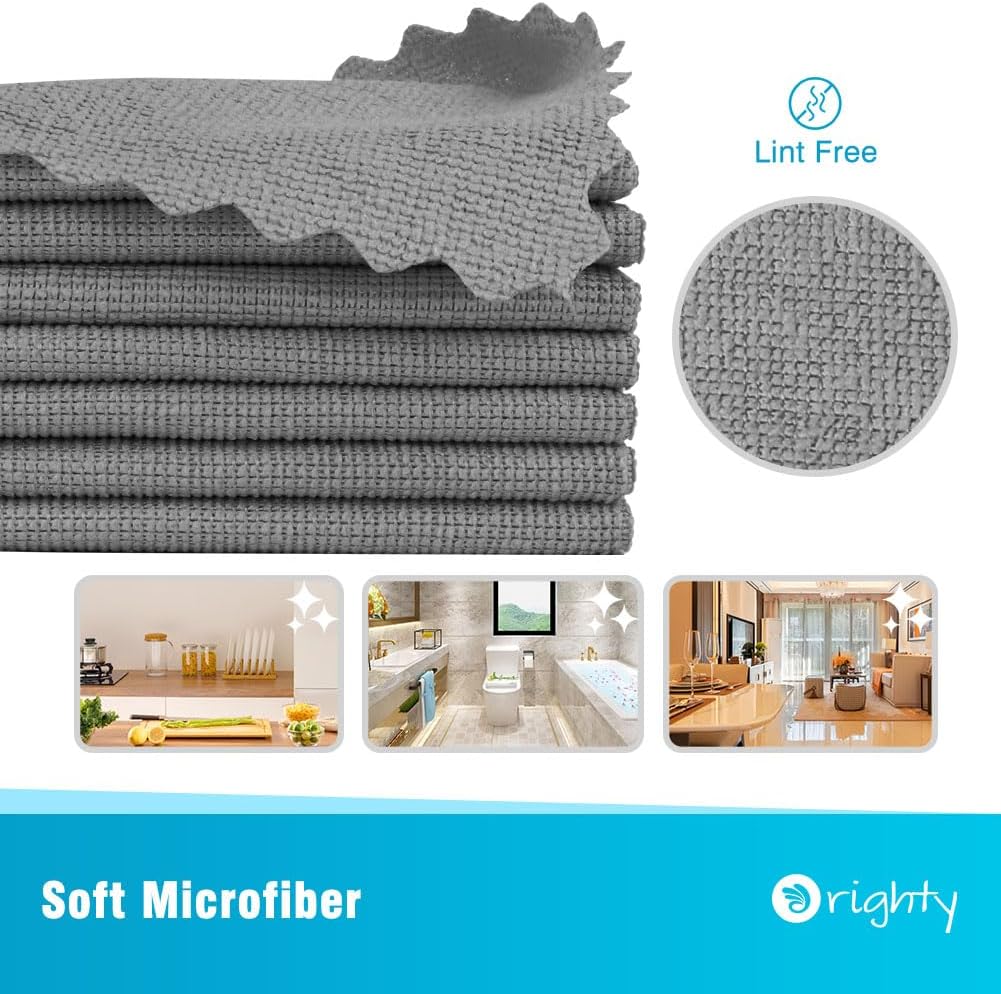 Orighty Grey Microfiber Cleaning Cloth, 50 Pack Highly Absorbent Cleaning Supplies, Lint Free Kitchen Towels Cleaning Rags, Microfiber Towels for Cars, House, Window, 12x12 inch
