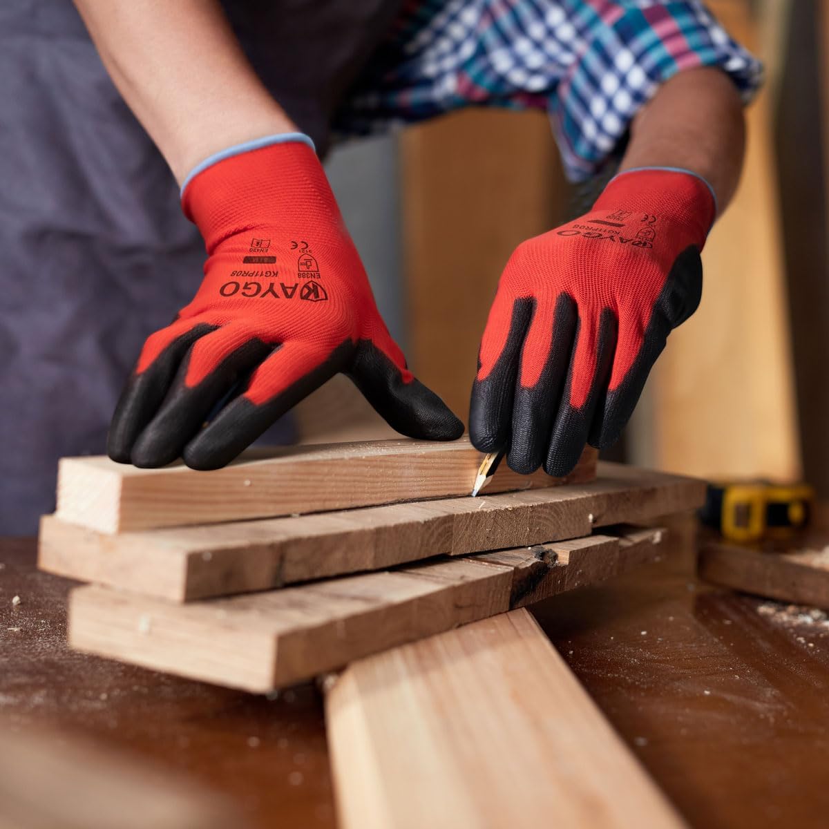 KAYGO Safety Work Gloves PU Coated-60 Pairs Seamless Knit Glove with Polyurethane Coated Smooth Grip on Palm & Fingers, for Men and Women, Ideal for General Duty Work, KG11PR (S,Red)