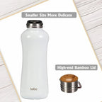 YOHKOH Mini Insulated Water Bottle With Bamboo Lid - 11.8oz Small Vacuum Insulated Water Bottle for Women Kids, 12 Hrs Hot & 24 Hrs Cold Stainless Steel Thermos Leak-Proof BPA-Free (11.8oz,White)