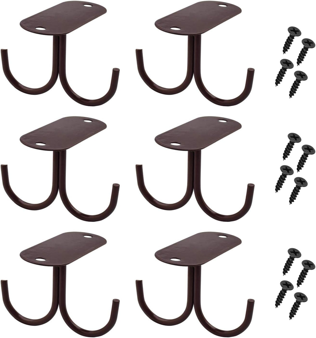 Mocoum Under Cabinet Mug Hooks, Rustic Mug Organizer Rack Under Shelf Hanging Rack for Mugs, Coffee Cups, Utensils Brown, Holds 6 (Max. 6 Mugs)