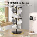 Wisuce Coffee Mug Holder Tree Upgraded 360Rotated Cup Holder for Counter Black Wood Cup Tree Mug Rack Organizer Stand with 8 Hooks for Kitchen Coffee Bar Accessories
