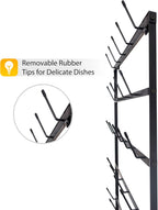 Wall Mounted Coffee Mug Rack - Large Rustic Black Iron Steel Kitchen Rack with 6 Rows - Storage for 27 Cups - Jar & Plate Holder - Vertical Display Organizer - Farmhouse Home Décor - Claimed Corner