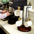 Mug Holder Tree,360° Rotated 6 Hooks Coffee Cup Holder for Large Cups,Metal Coffee Cup Rack Stand for Countertop with Stable Wooden Base, Kitchen Counter Decor