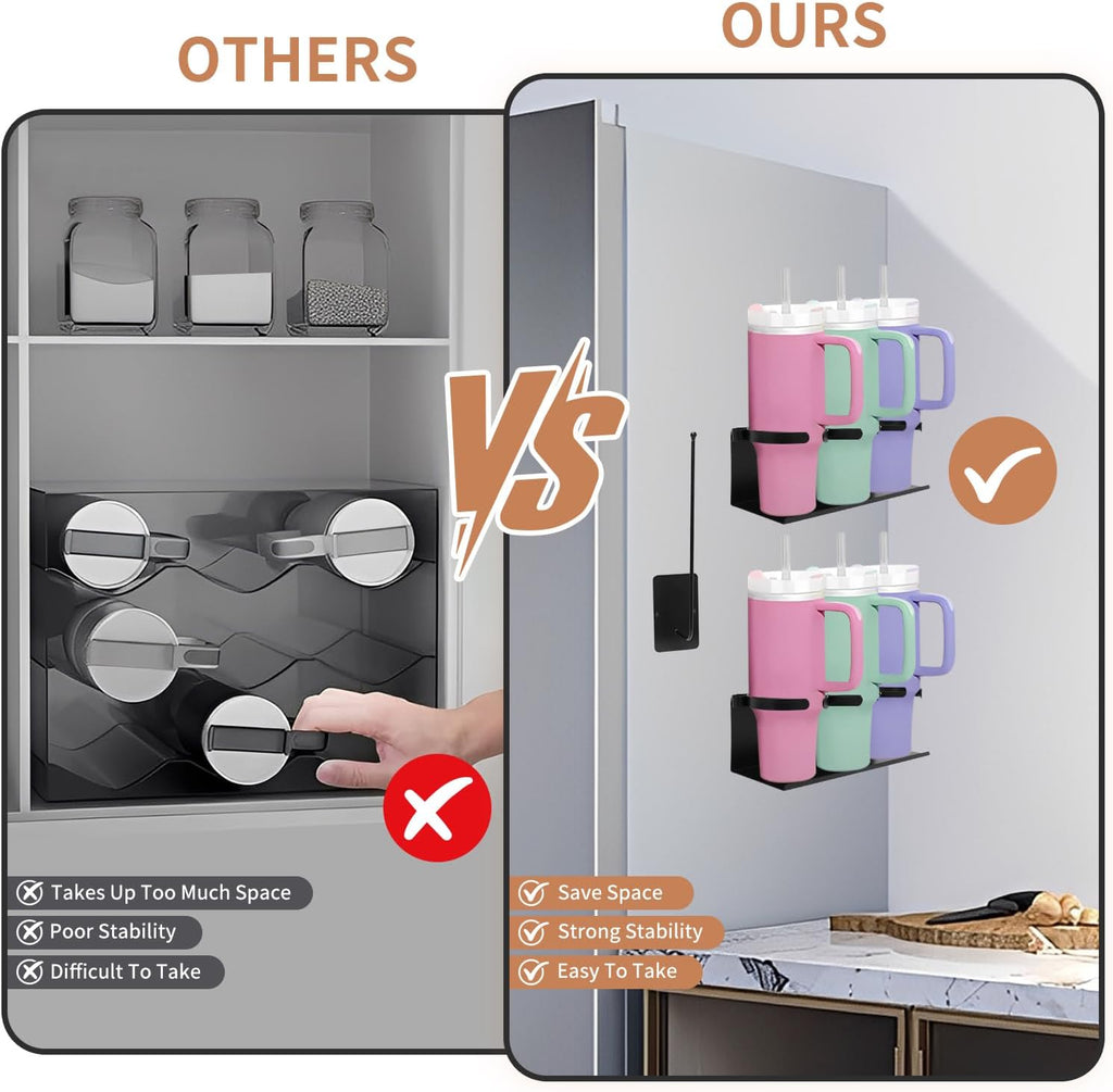 Magnetic Stanley Cup Holder for Refrigerator, 2 Pack Tumbler Organizer with Lid Rack, Water Bottle Organizer for Stanley 40oz, Stanley Cup Accessories for Kitchen