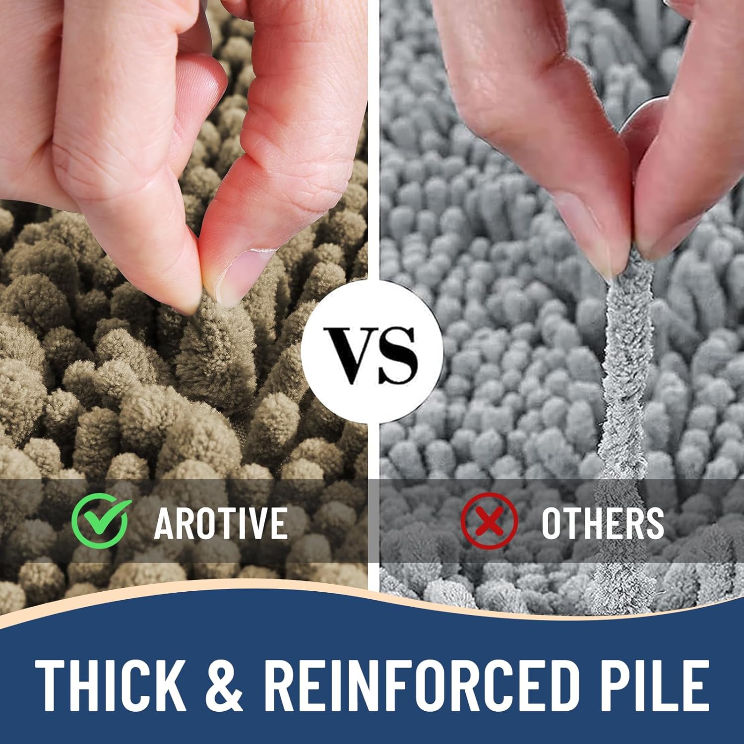 Arotive Luxury Chenille Bathroom Rug Mat, Extra Soft Thick Absorbent Shaggy Bath Rugs, Non-Slip Machine Wash Dry, Plush Bath Mats for Bathroom, Shower and Tub, 47x24, Camel