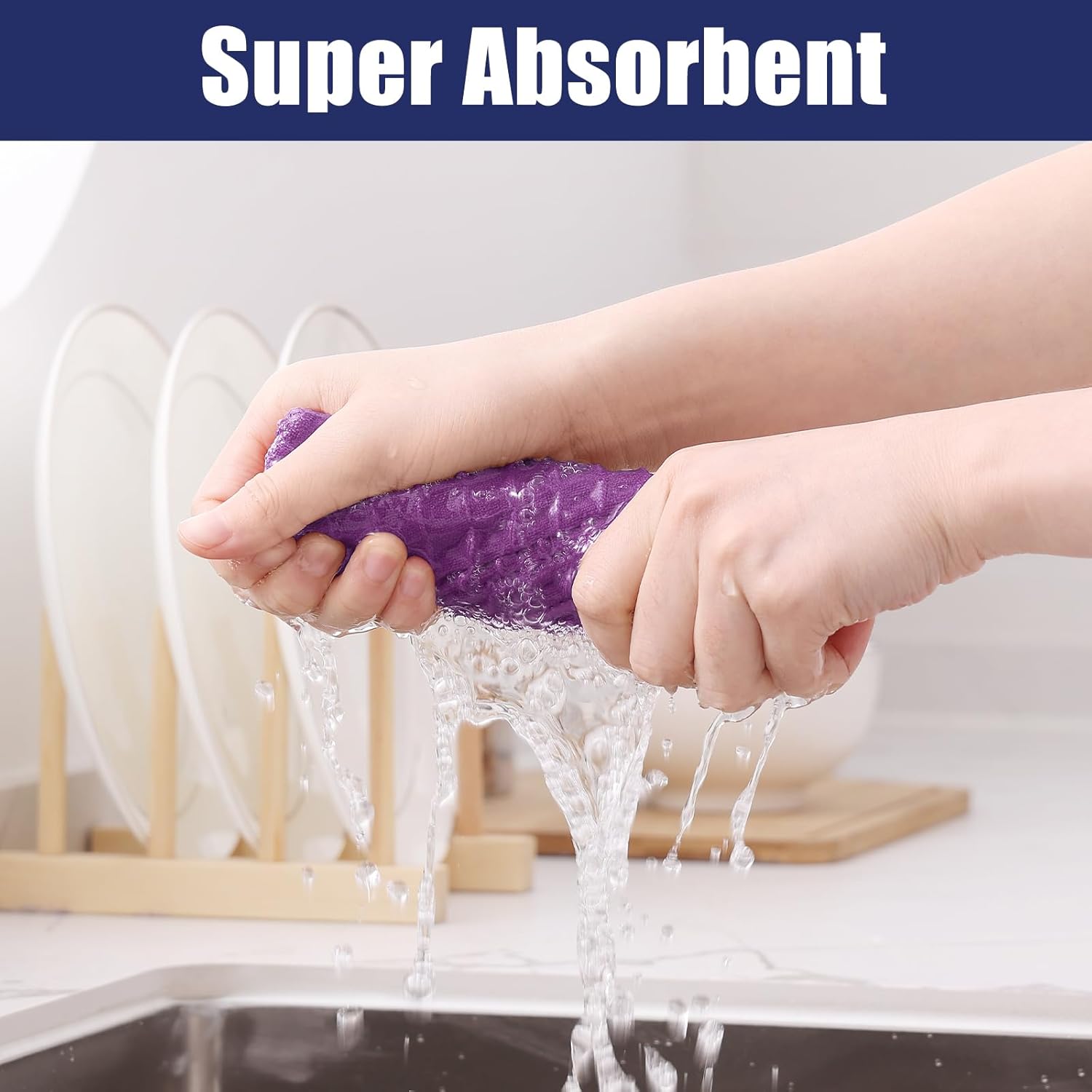 Homaxy Microfiber Waffle Weave Kitchen Dish Cloths, 12 x 12 Inch Ultra Absorbent and Solid Color Dish Towels for Kitchen Fast Drying Dishcloth for Washing Dishes, 8 Pack, Purple